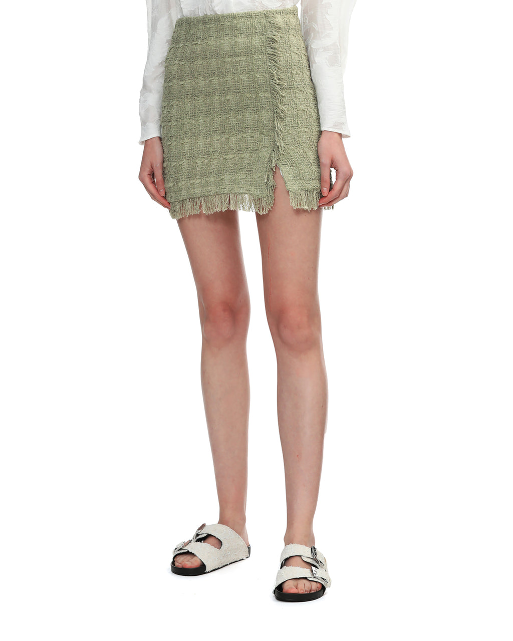 Fringed tweed skirt