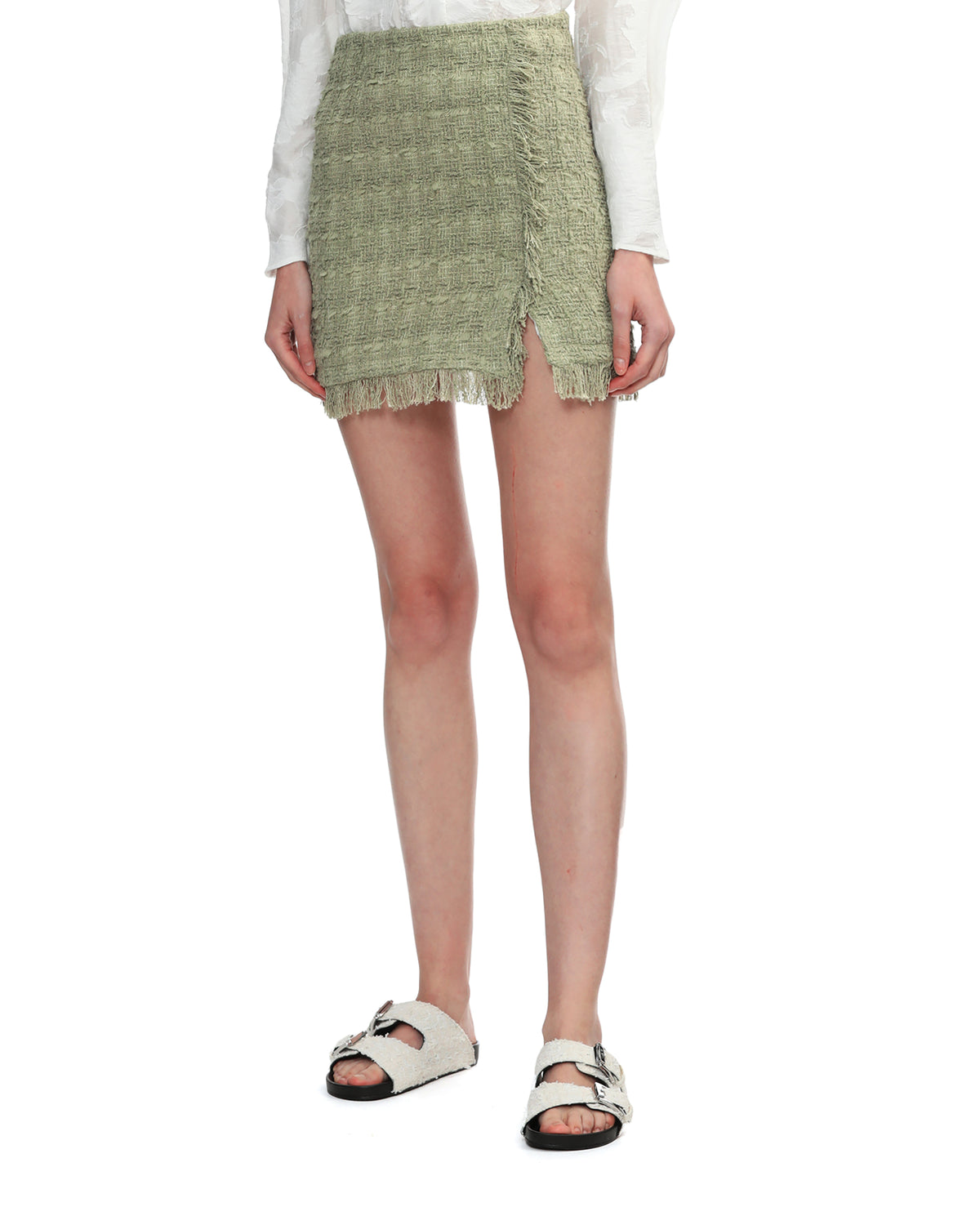 Fringed tweed skirt