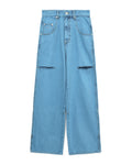 Distressed denim jeans