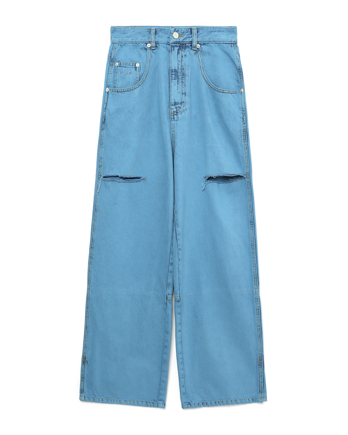 Distressed denim jeans