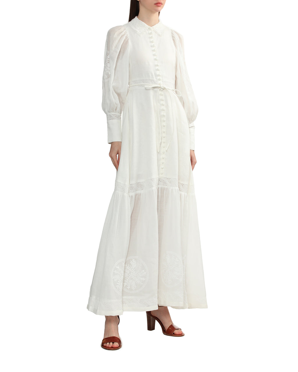 Theodora linen ramie embroidery maxi dress