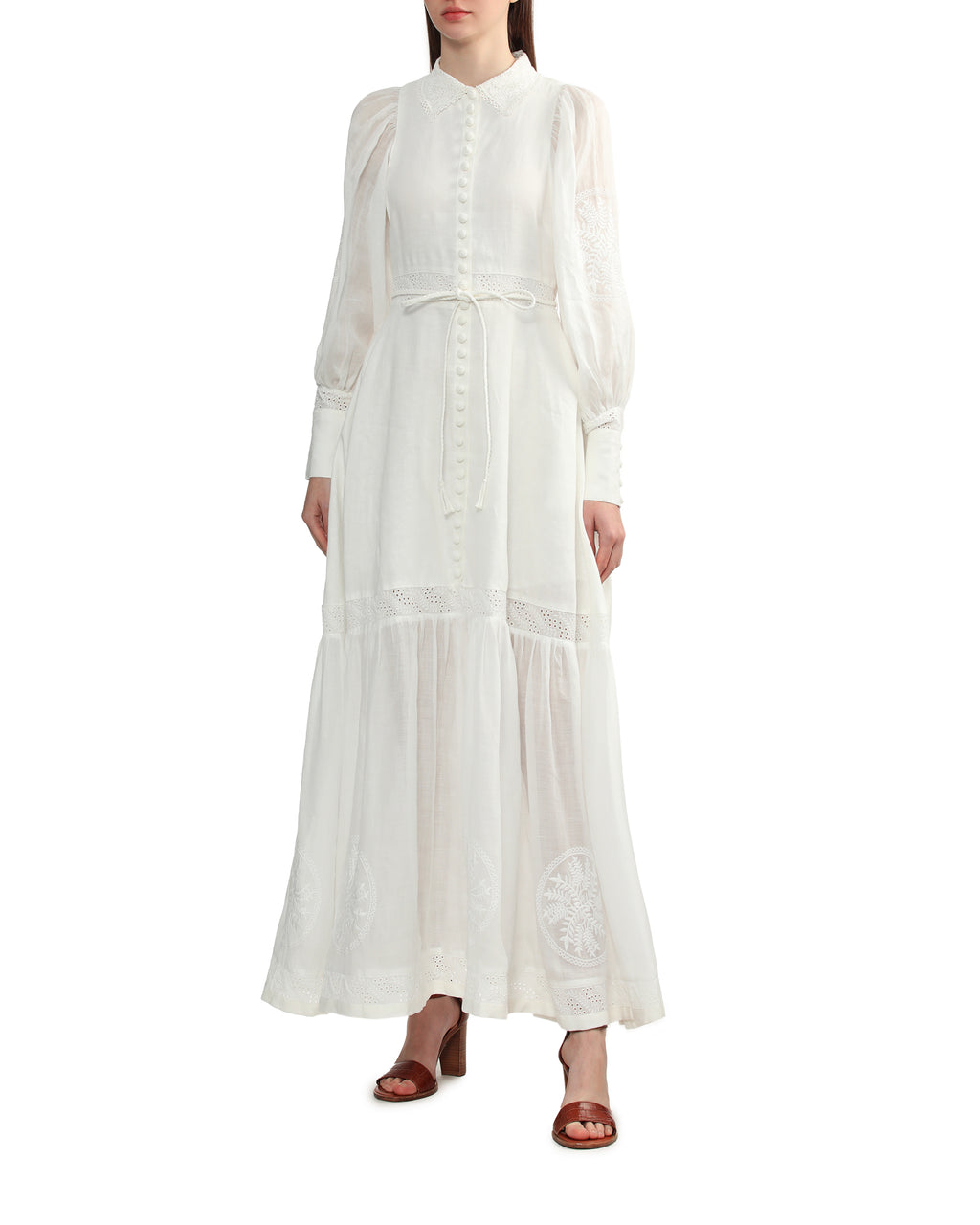 Theodora linen ramie embroidery maxi dress