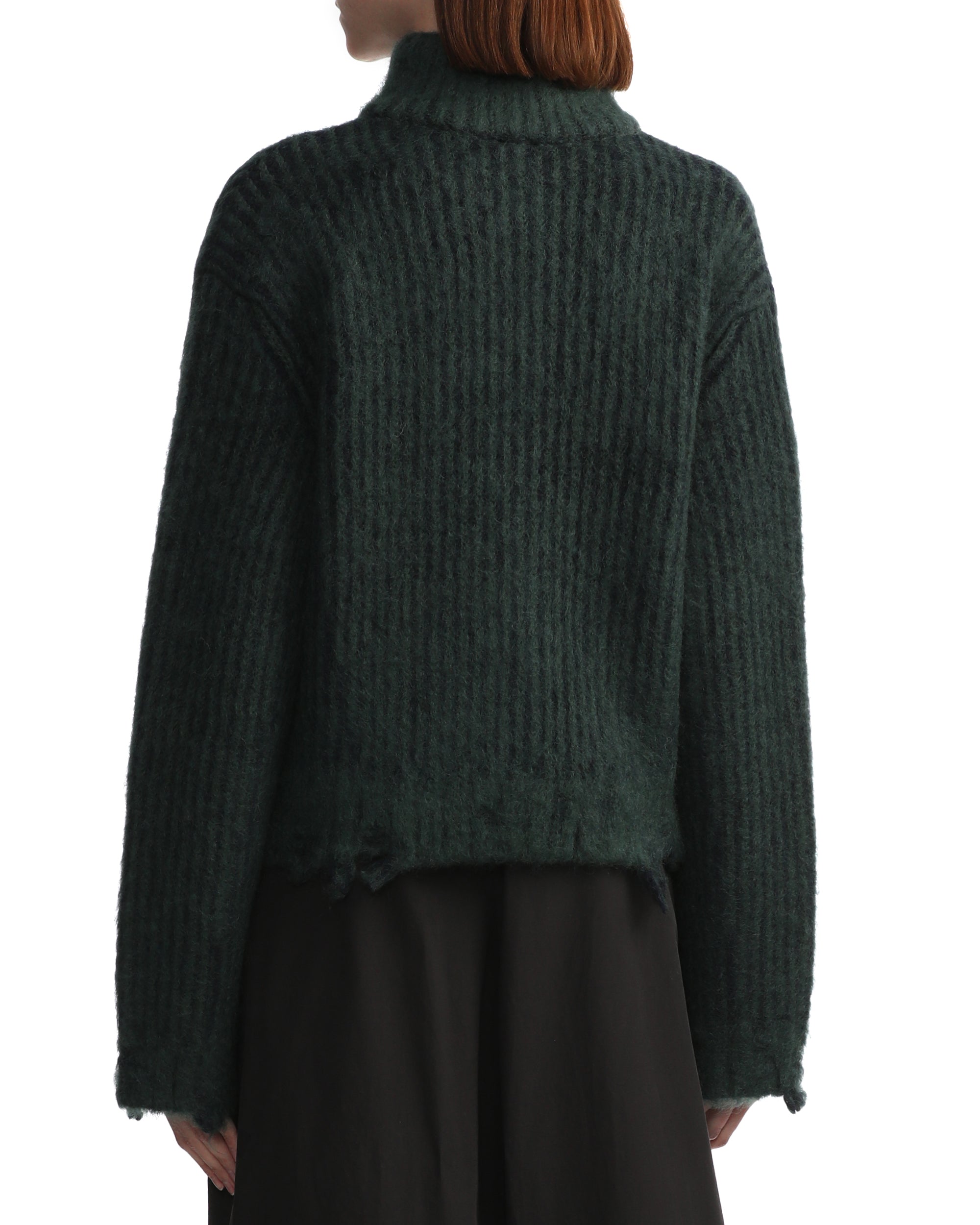 Distressed ribbed zip-up cardigan