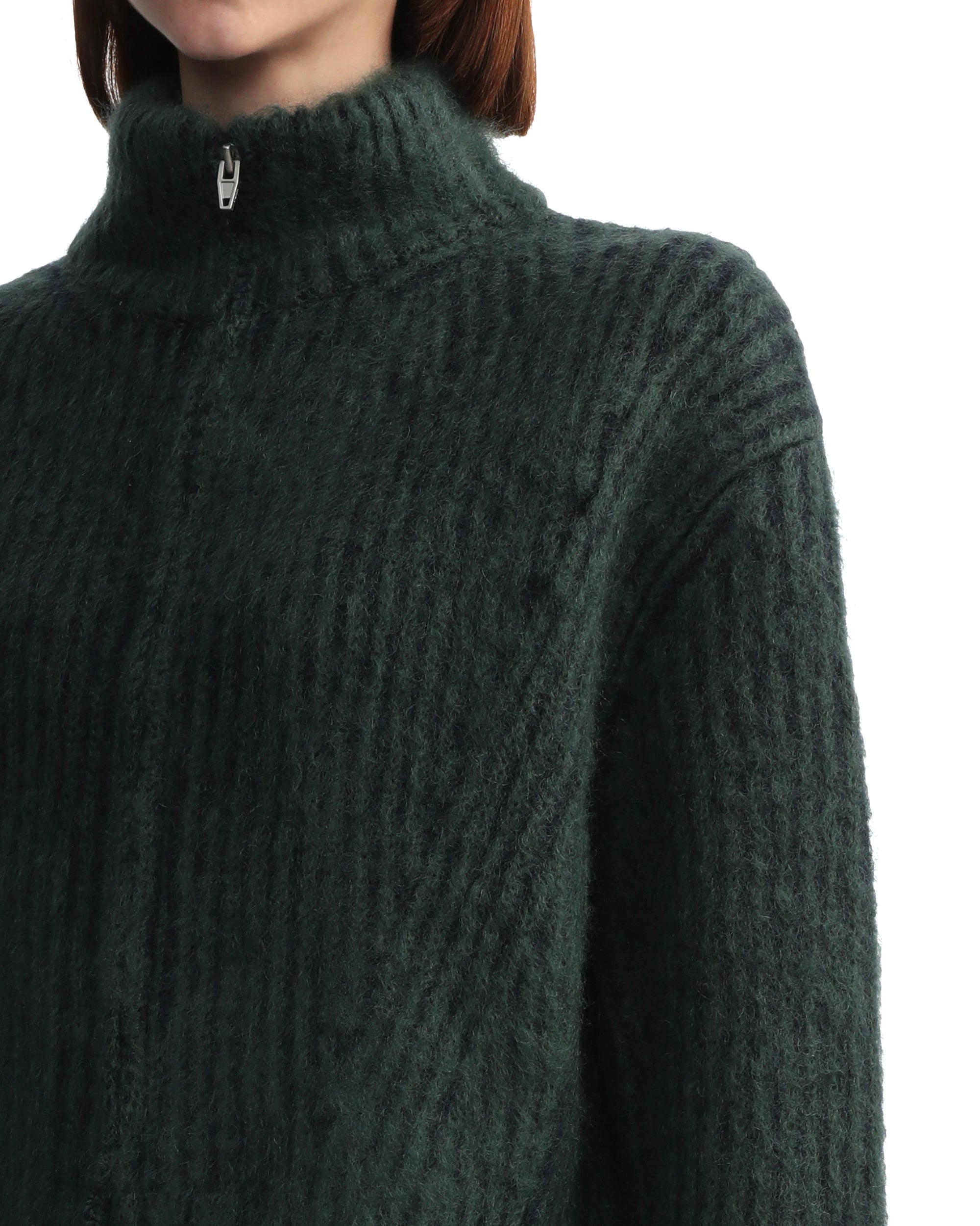 Distressed ribbed zip-up cardigan