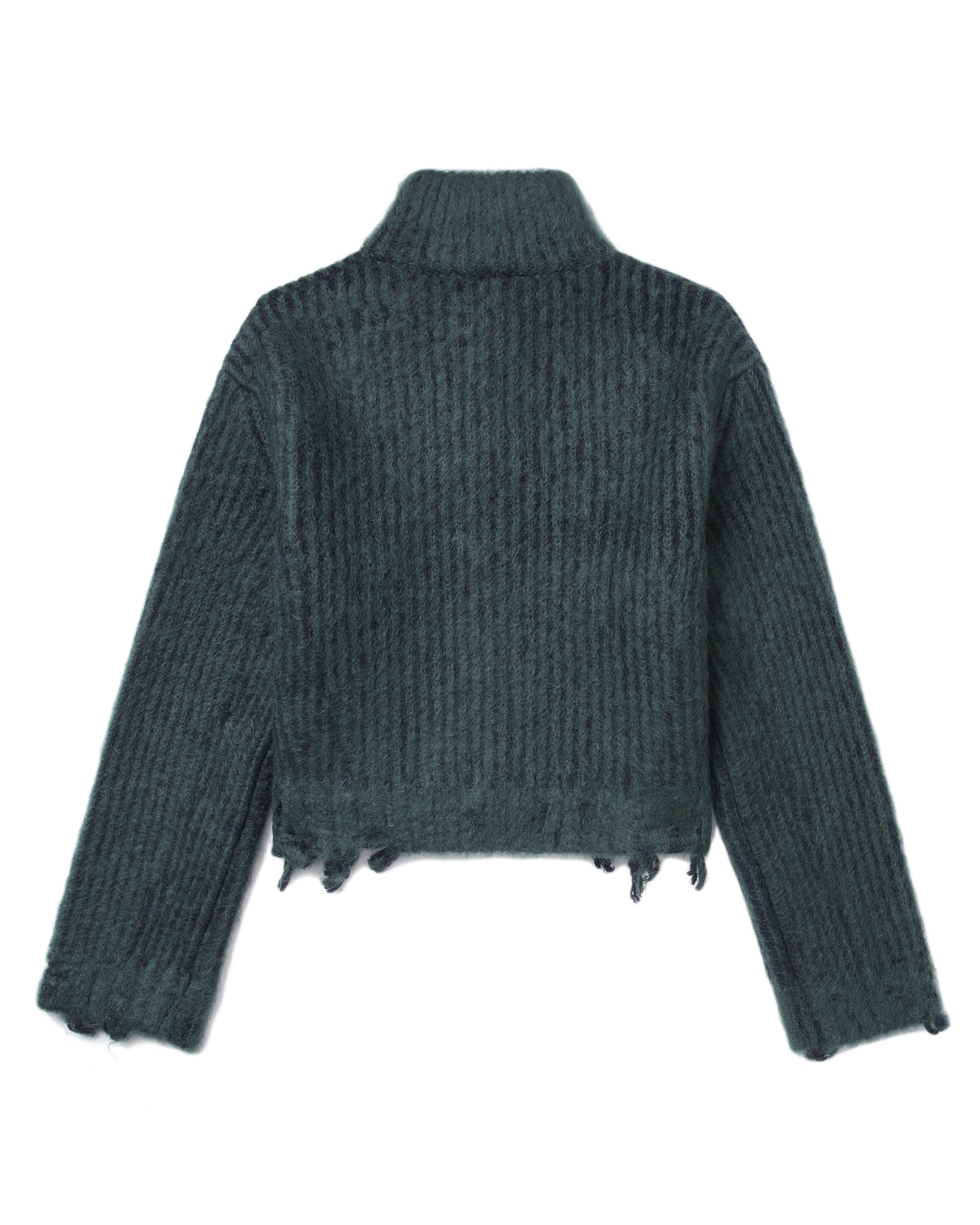 Distressed ribbed zip-up cardigan