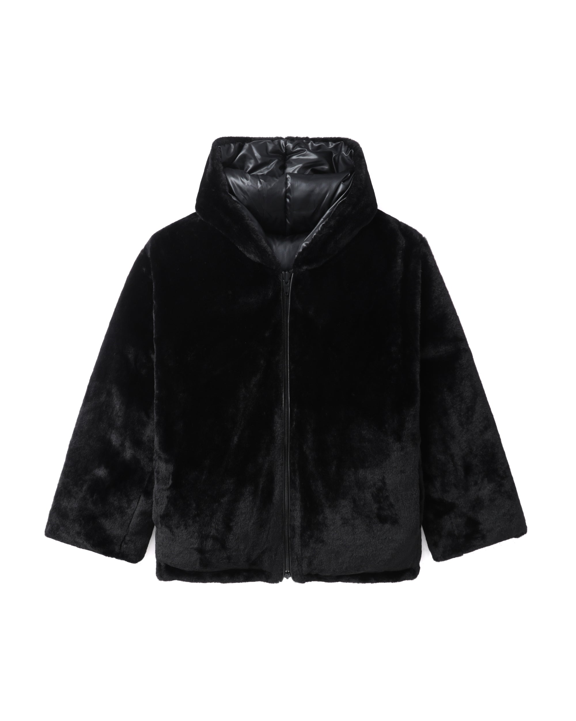 Reversible faux-shearling down jacket