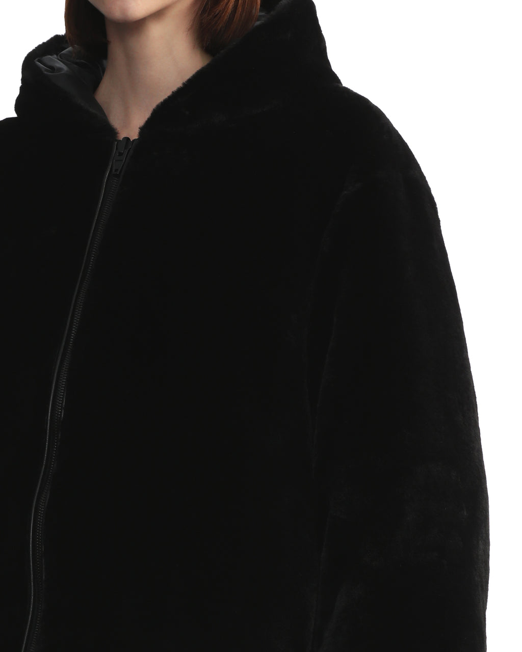 Reversible faux-shearling down jacket