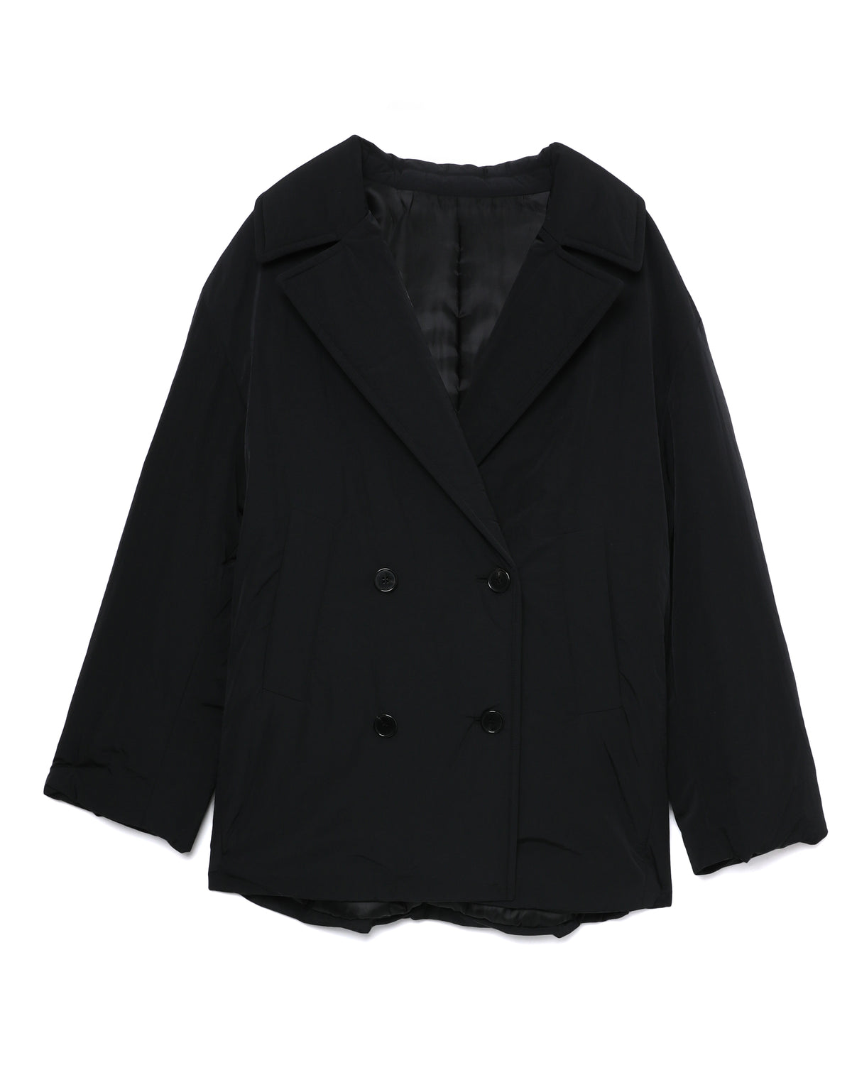 Padded double-breasted coat with detachable scarf