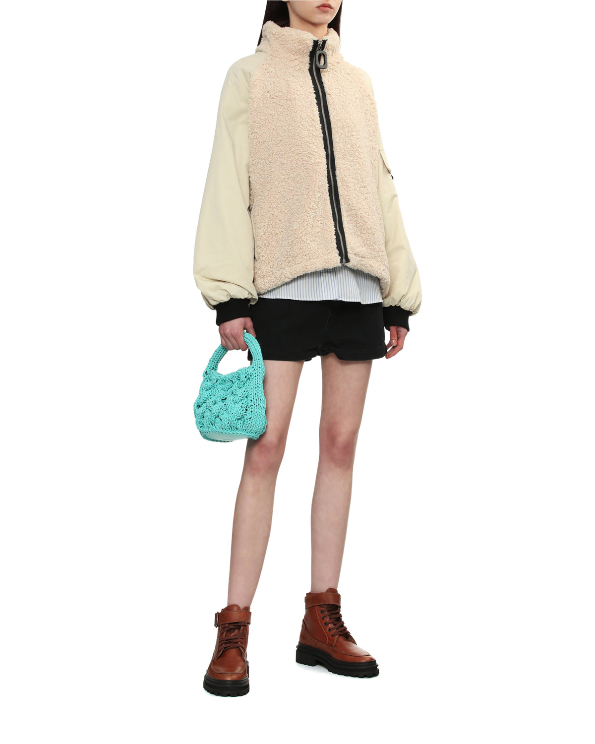 Leather cable knit bag