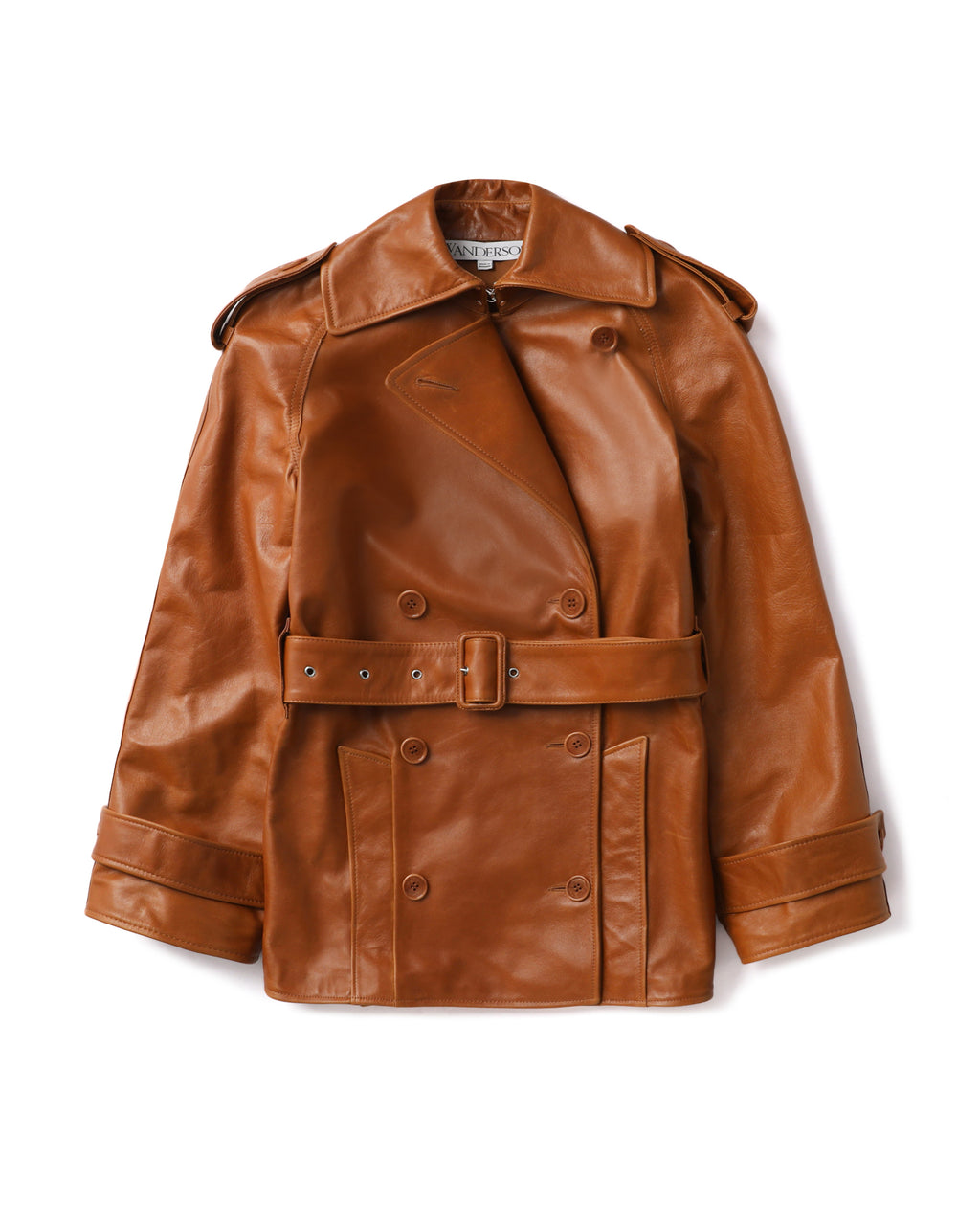 Short leather trench jacket