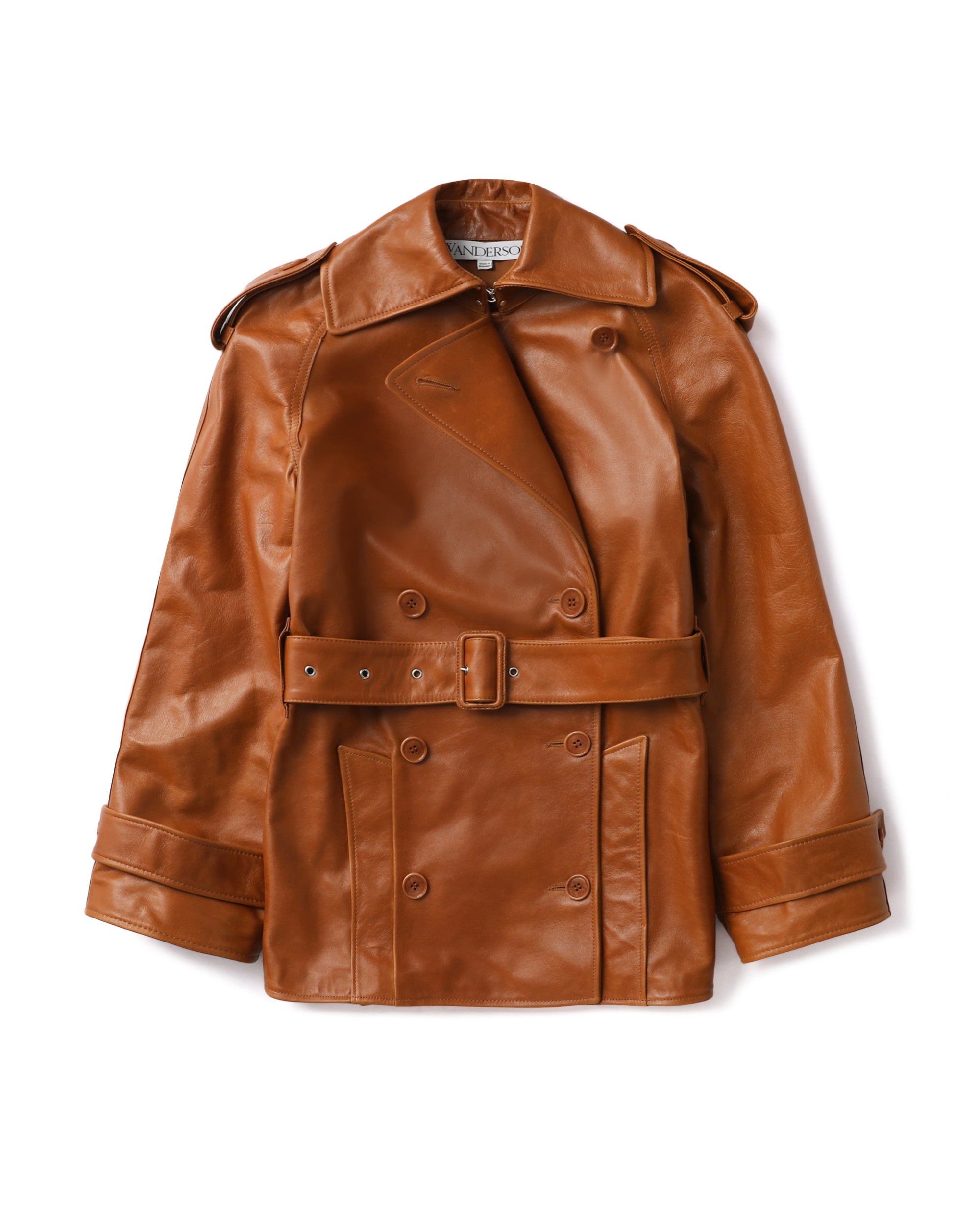 Short leather trench jacket