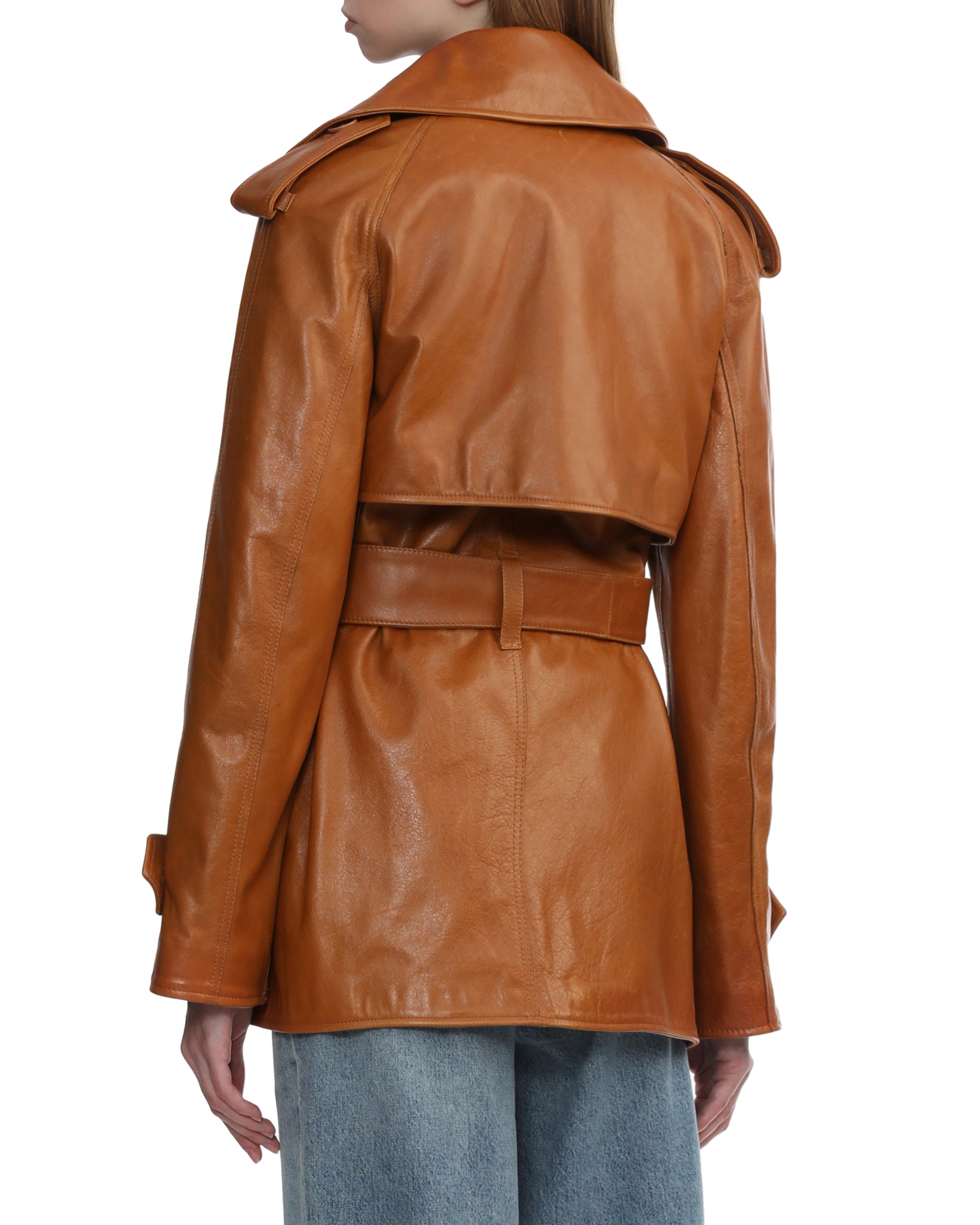 Short leather trench jacket