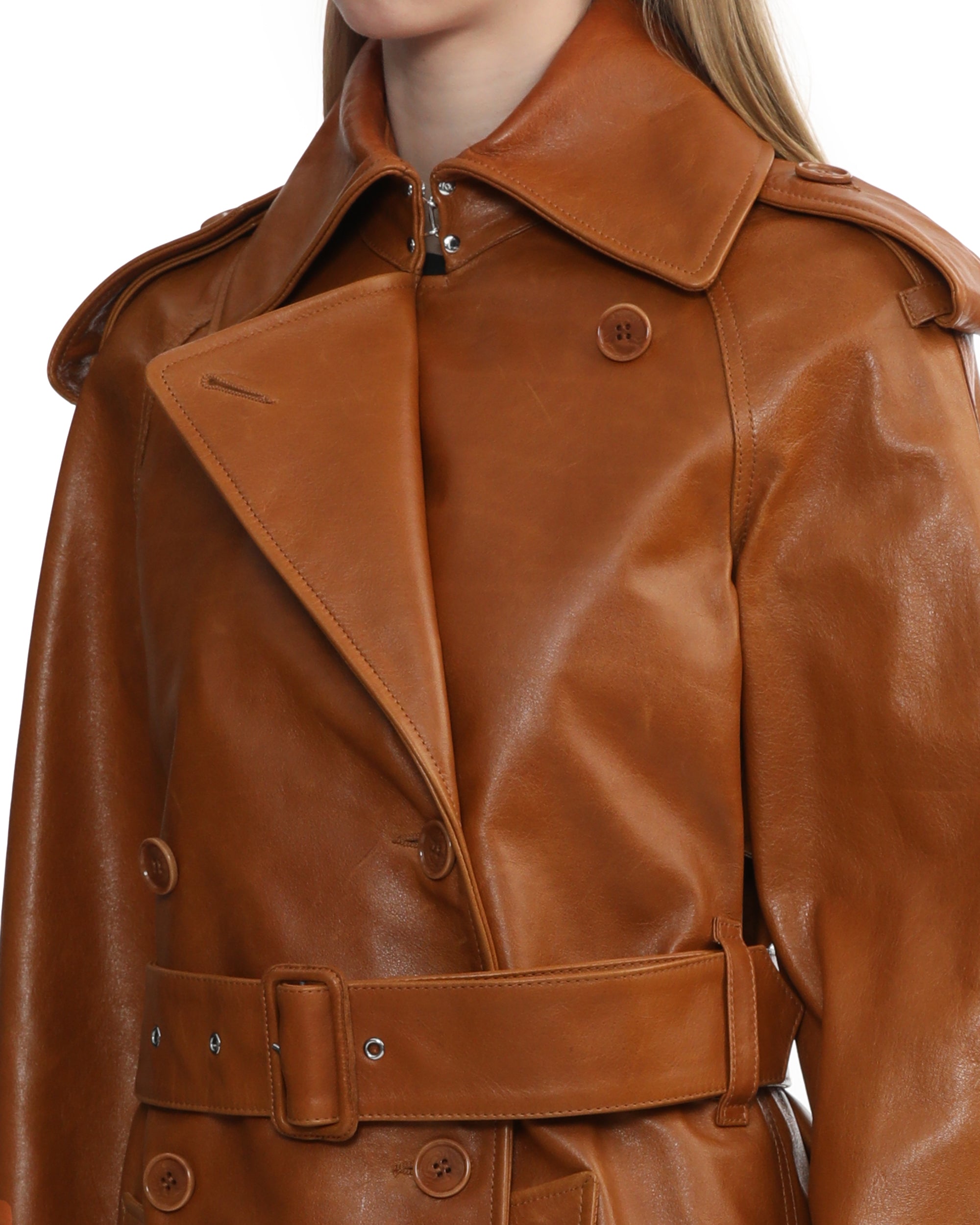 Short leather trench jacket