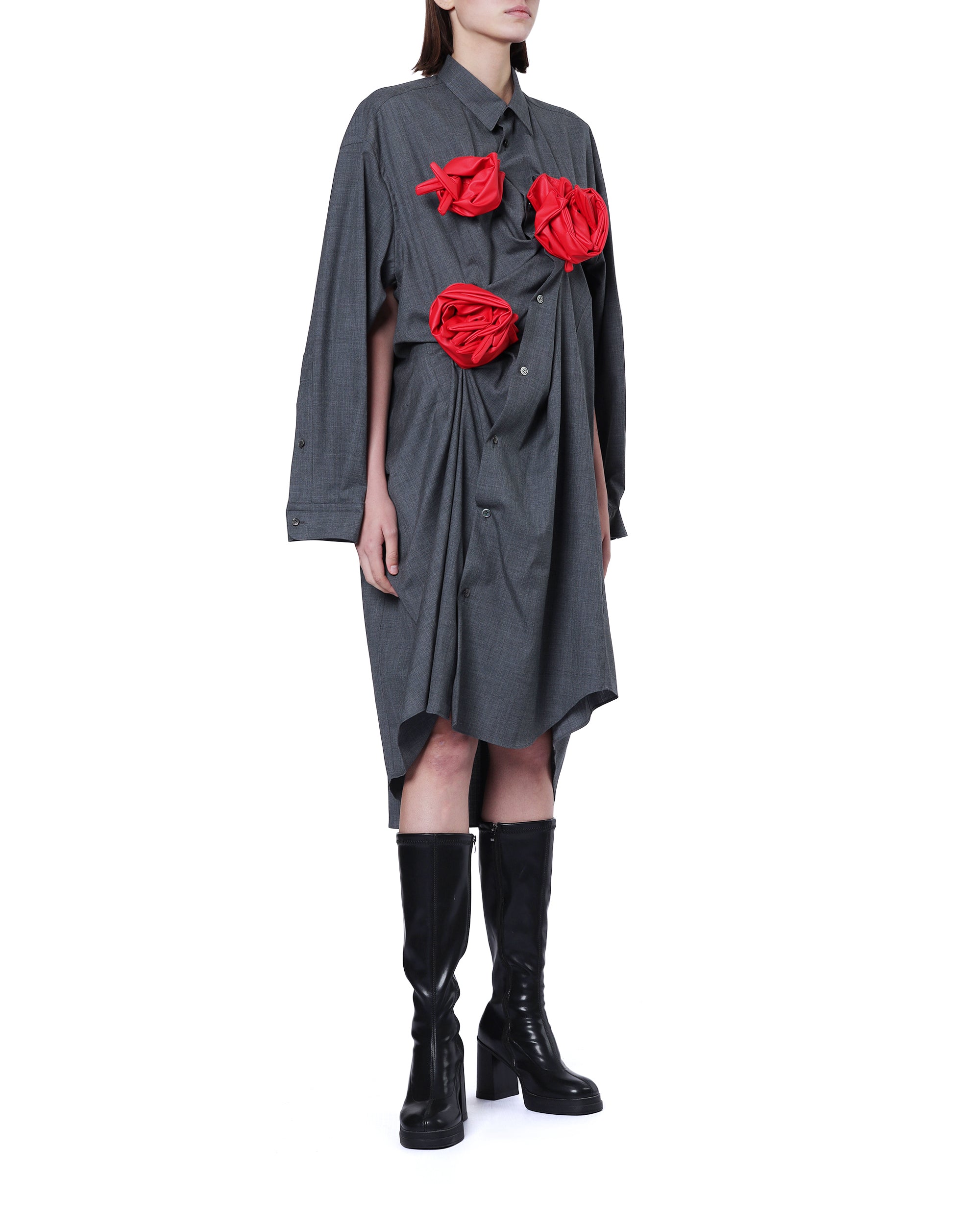 Multi-floral draped shirt dress