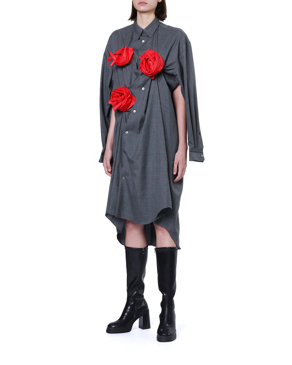 Multi-floral draped shirt dress