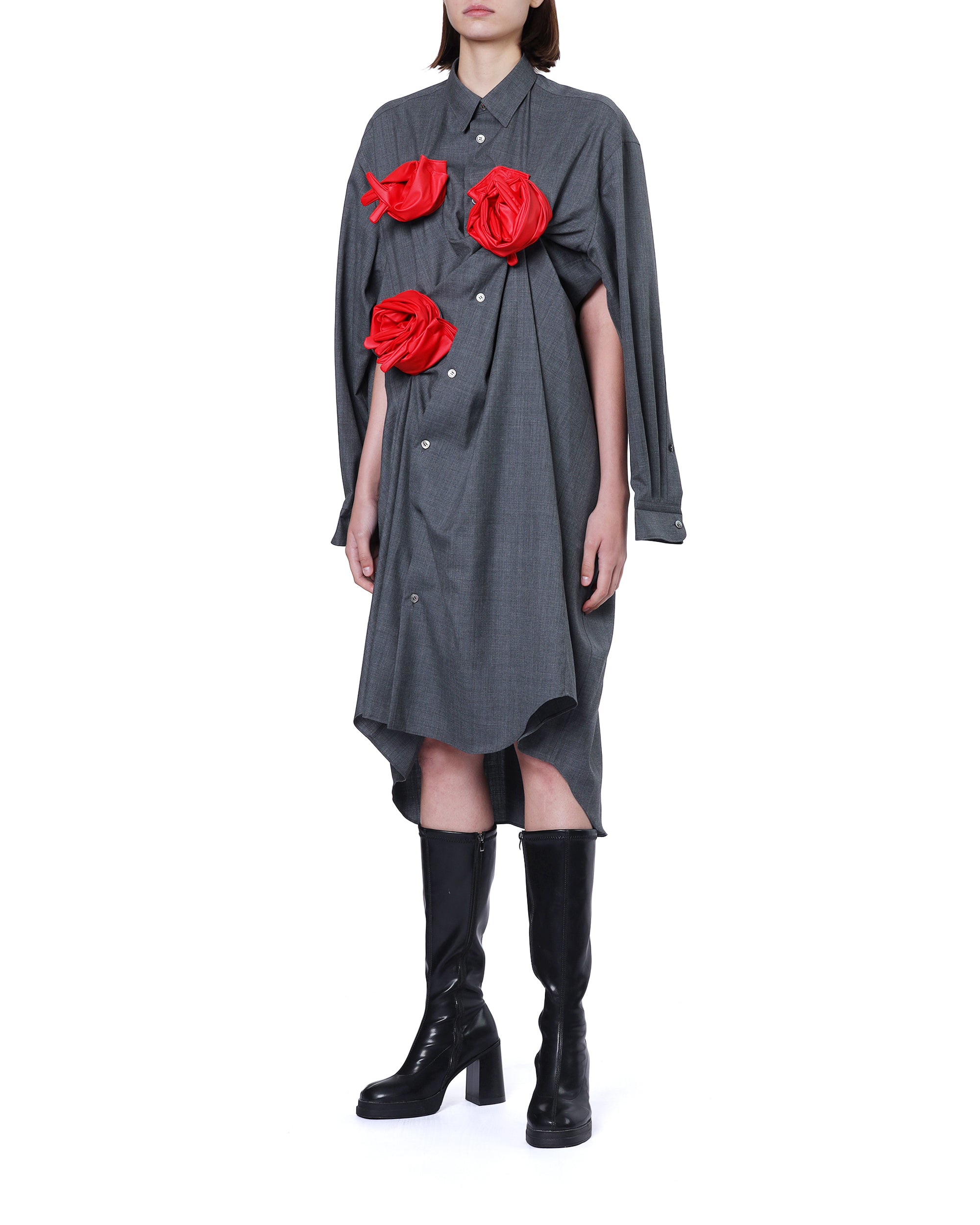 Multi-floral draped shirt dress