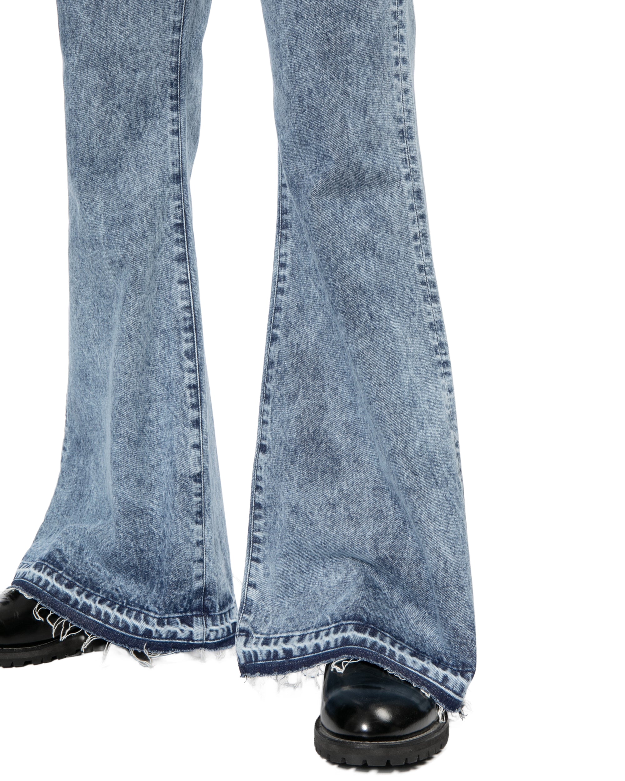 Stone washed flared jeans
