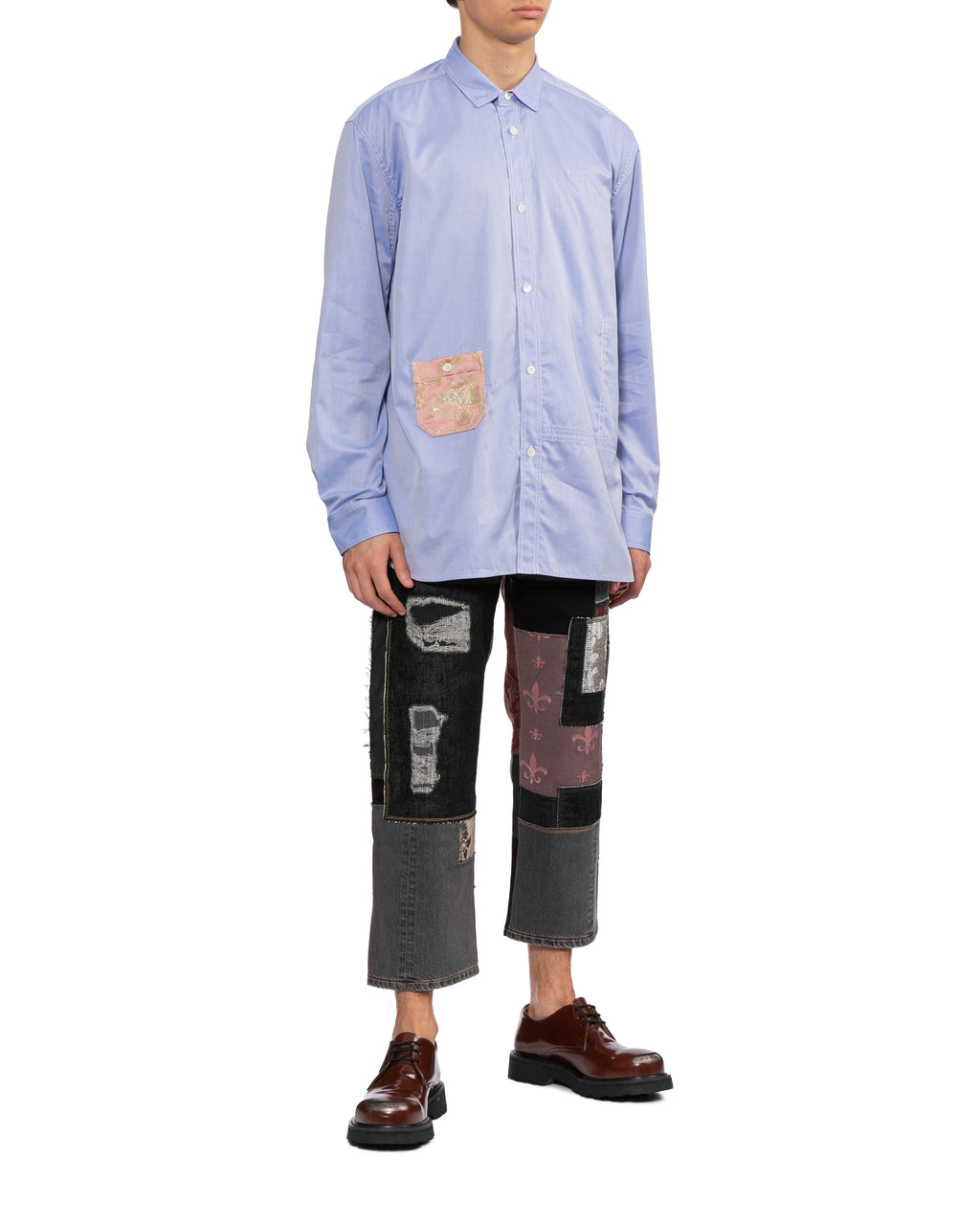Floral patch pocket striped shirt