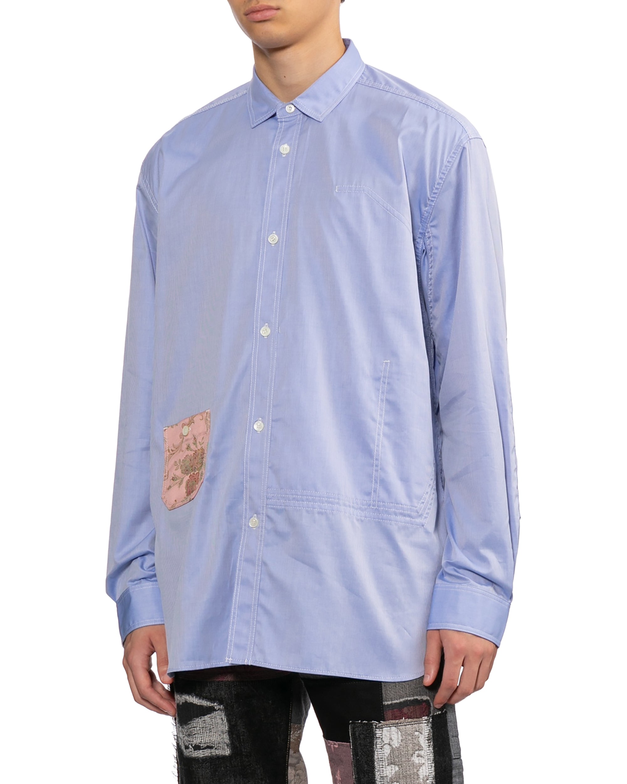 Floral patch pocket striped shirt