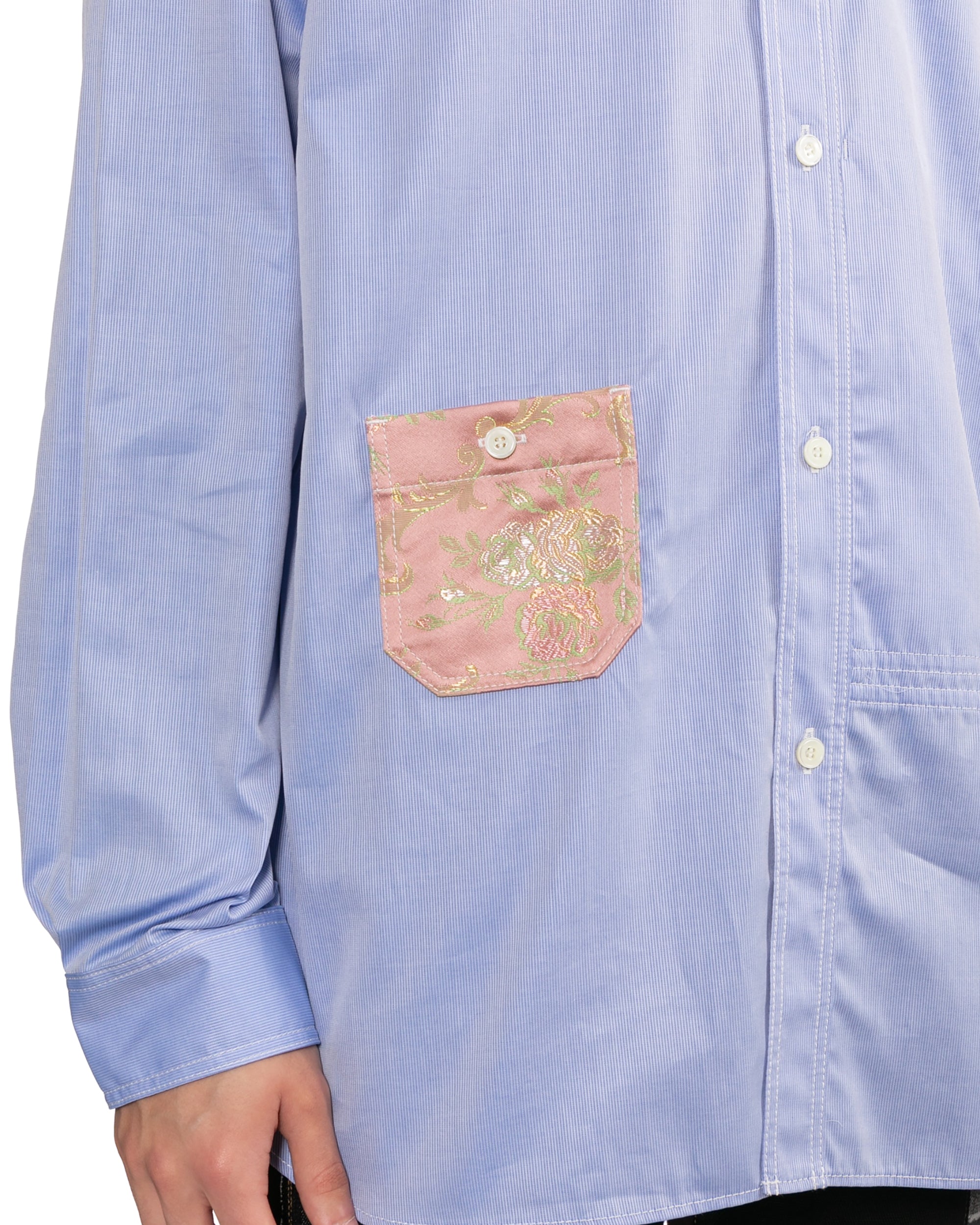 Floral patch pocket striped shirt