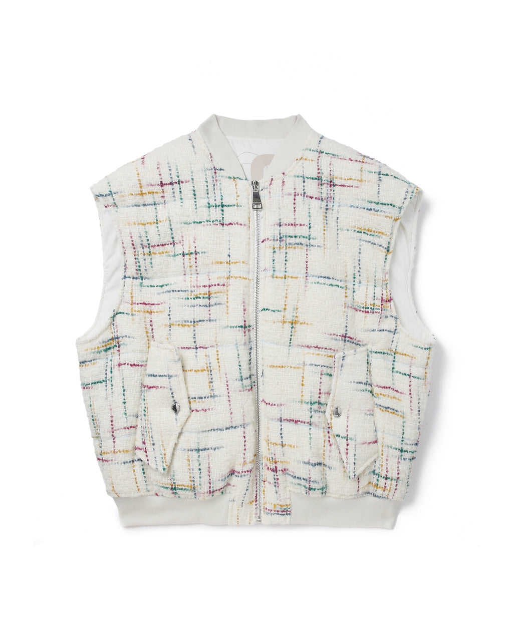 Oversized tweed bomber vest
