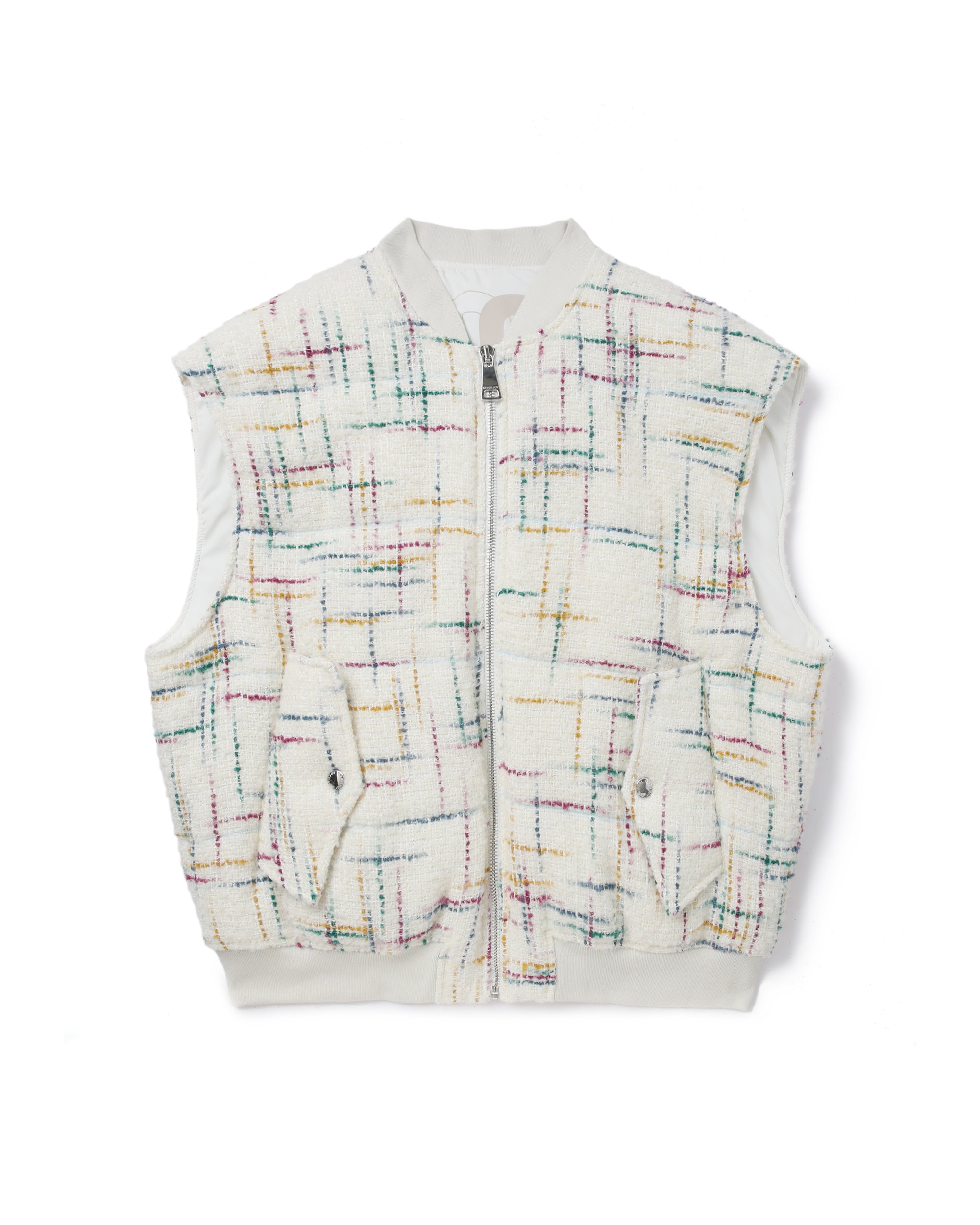 Oversized tweed bomber vest