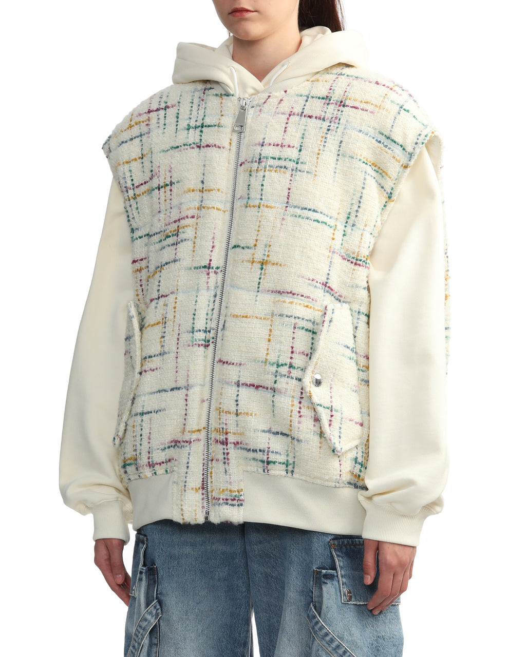 Oversized tweed bomber vest