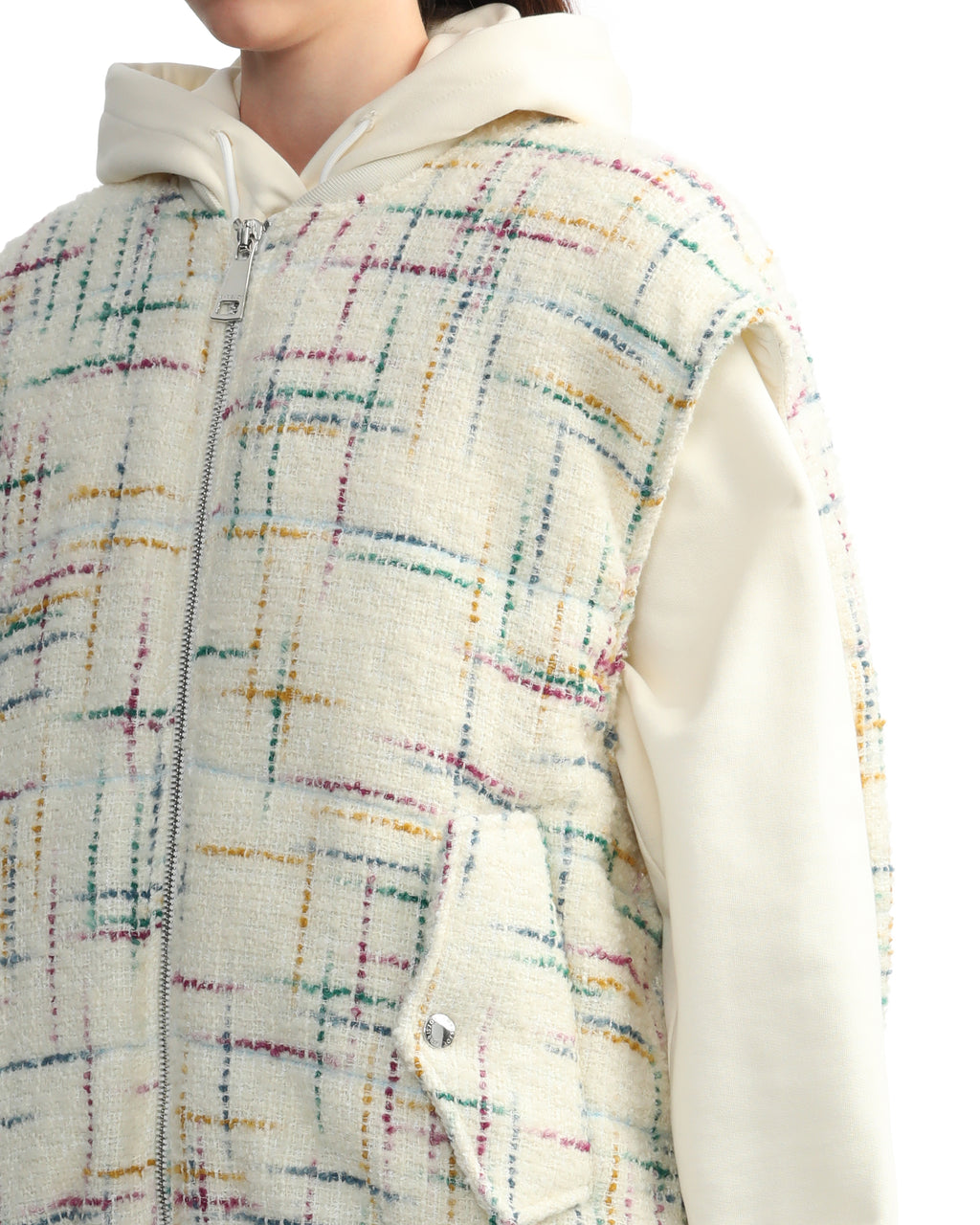 Oversized tweed bomber vest