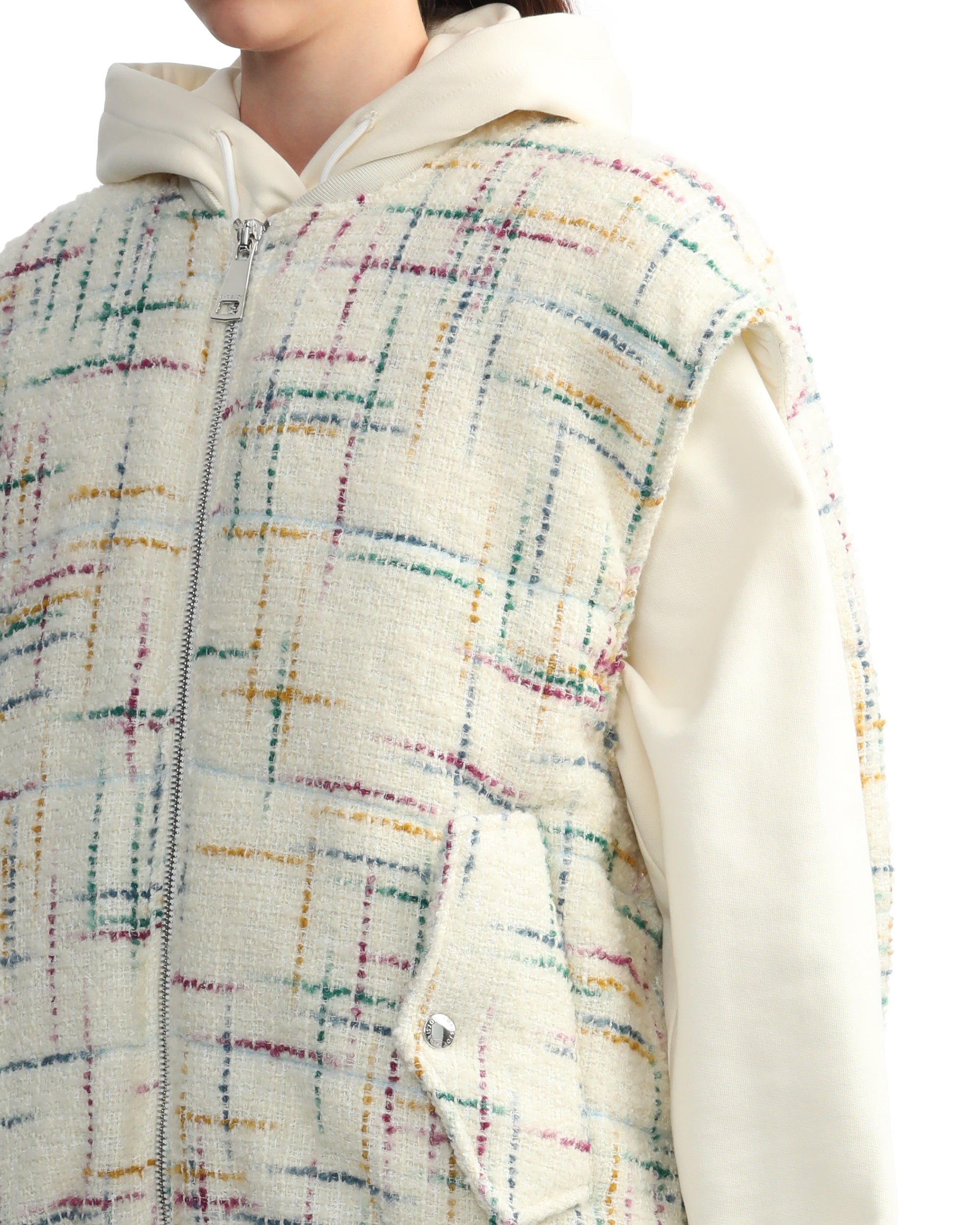 Oversized tweed bomber vest