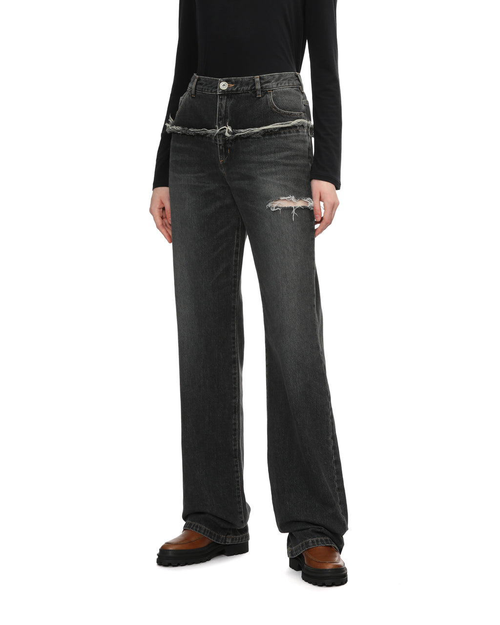 Distressed-detail straight-leg jeans