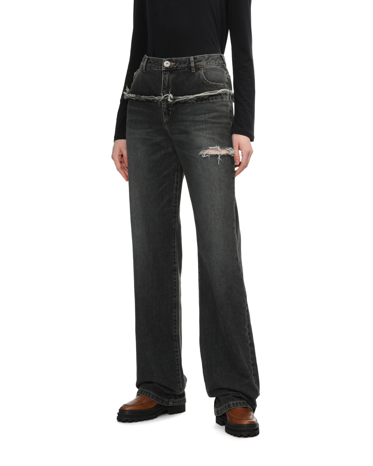 Distressed-detail straight-leg jeans