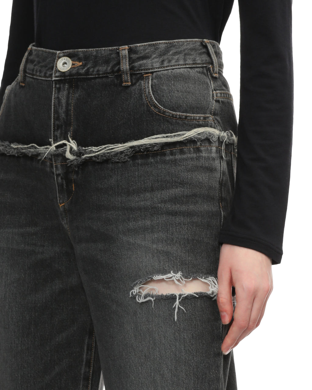 Distressed-detail straight-leg jeans