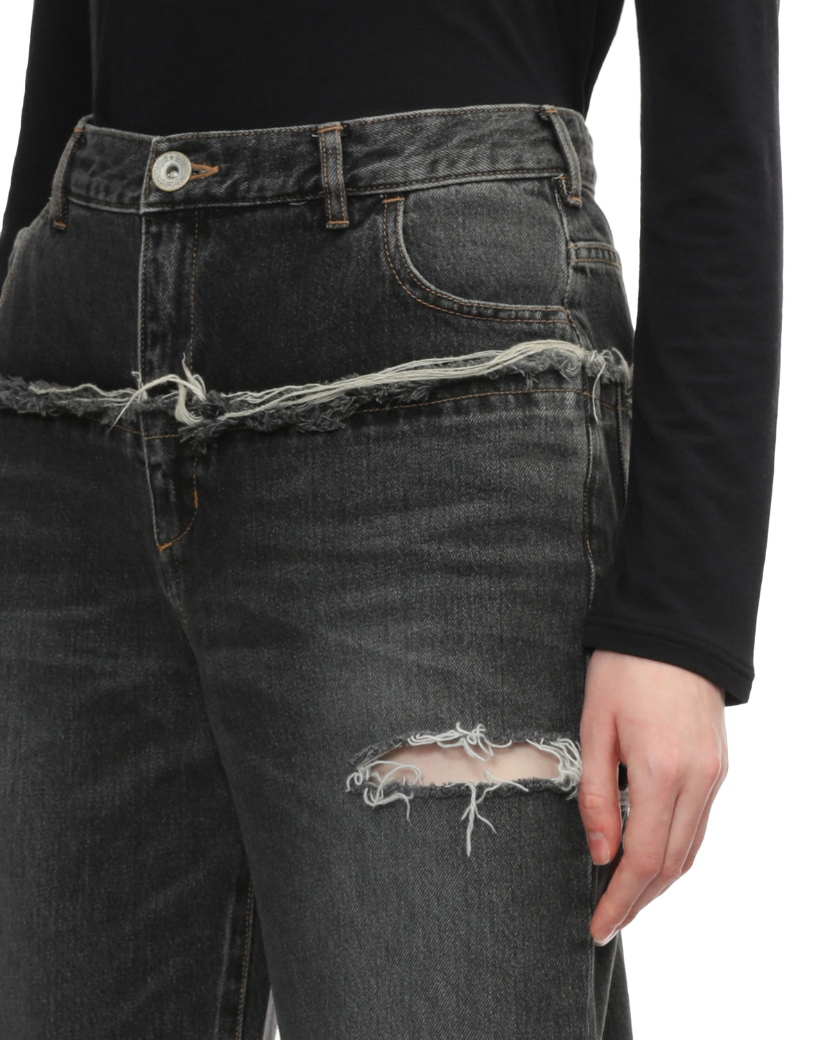 Distressed-detail straight-leg jeans