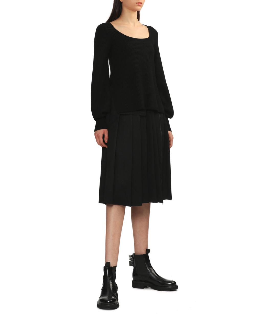 Wide neck knit sweatshirt