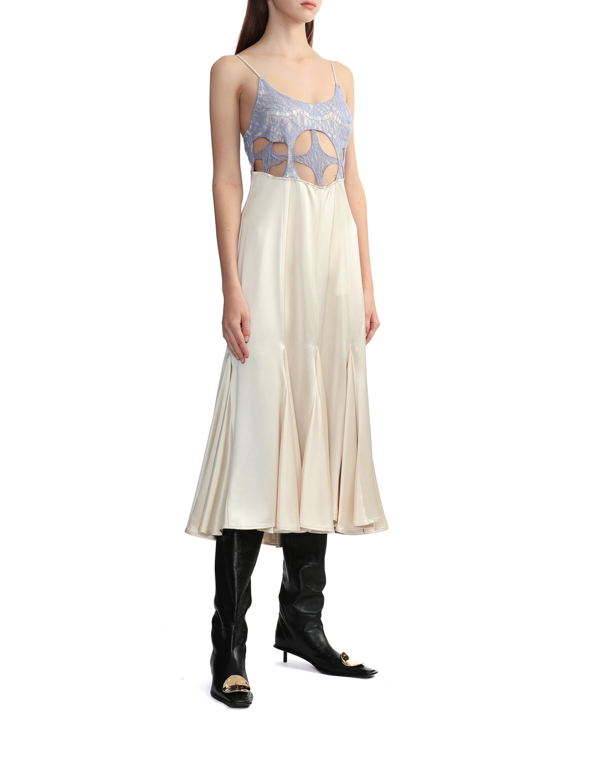 Champaign cut-out silk midi dress