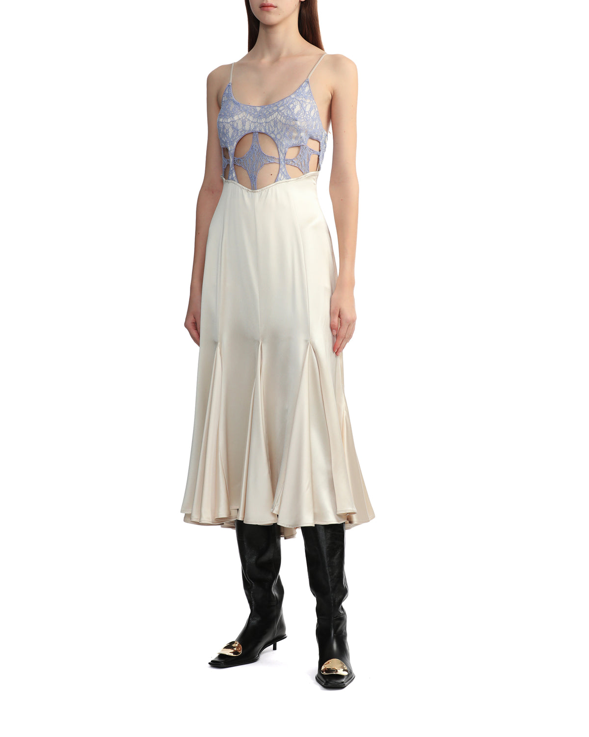 Champaign cut-out silk midi dress
