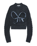 Mohair leather bow knit sweater
