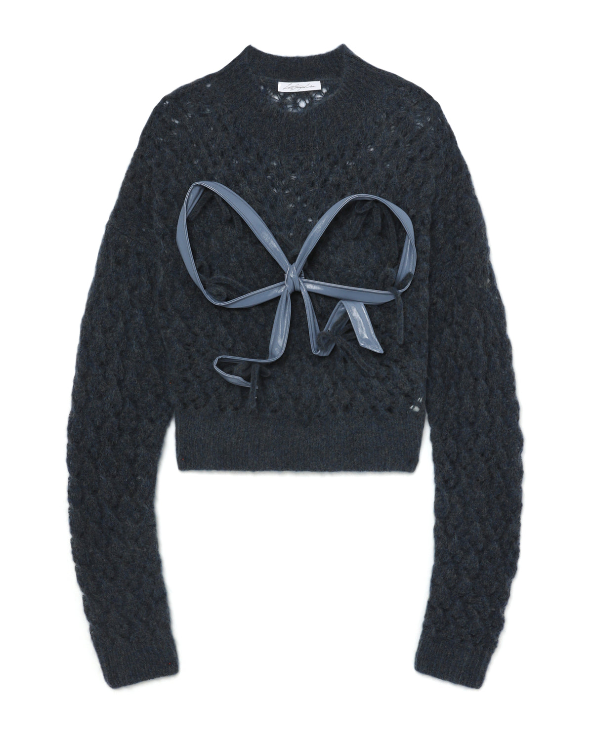 Mohair leather bow knit sweater