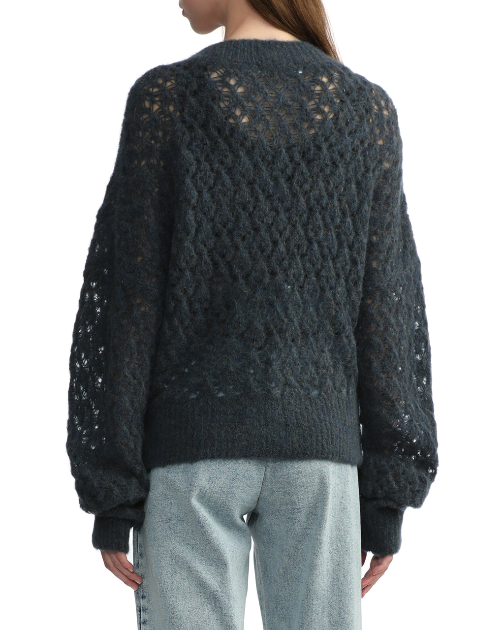 Mohair leather bow knit sweater