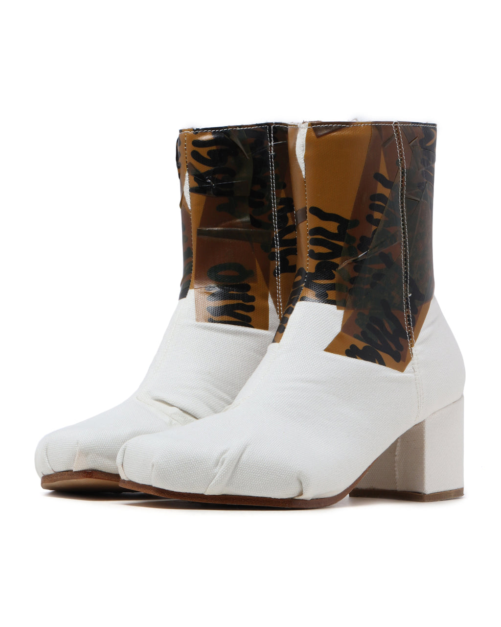 Printed distressed boots