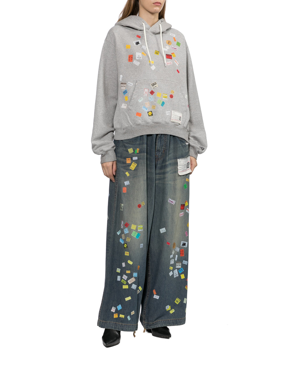 Sticker print wide-leg jeans