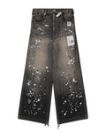 Rhinestone wide-leg jeans pants