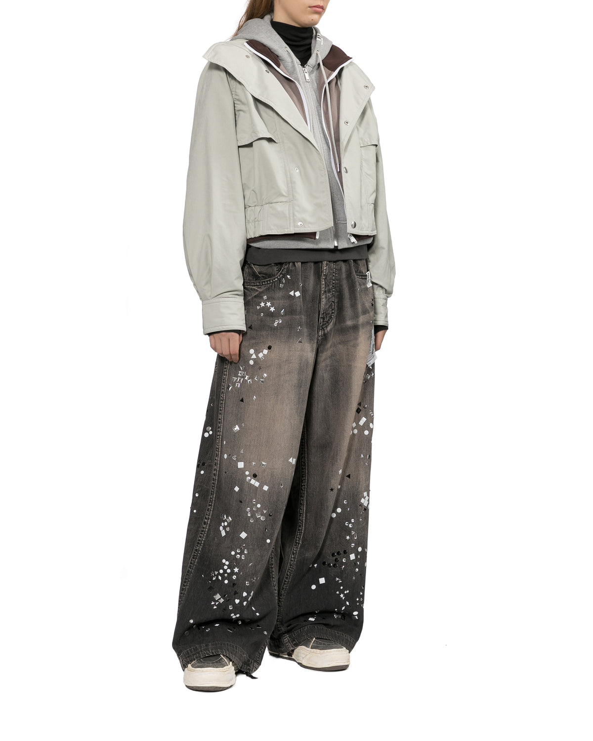 Rhinestone wide-leg jeans pants