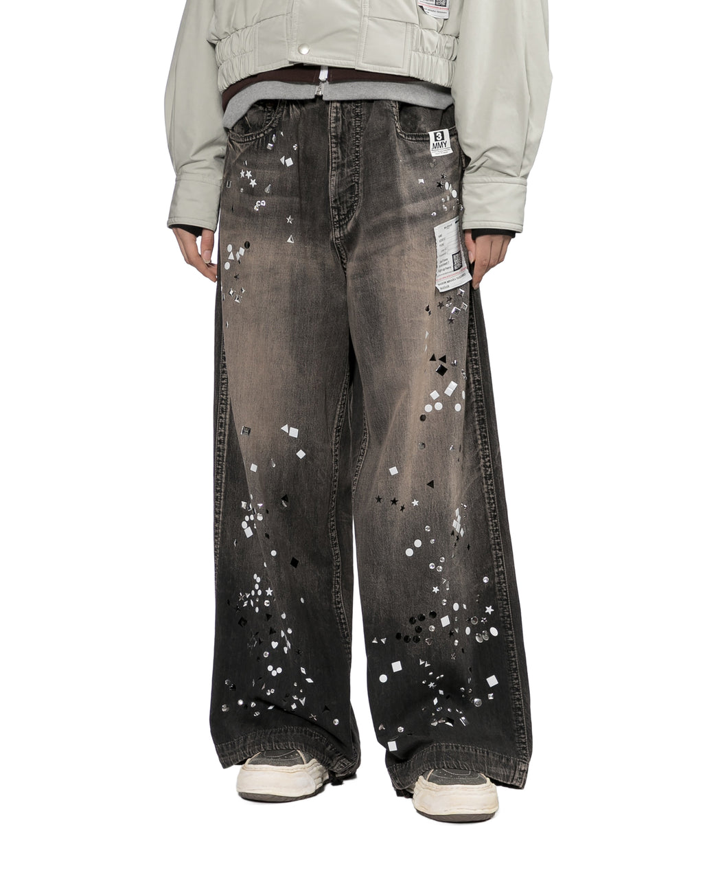 Rhinestone wide-leg jeans pants