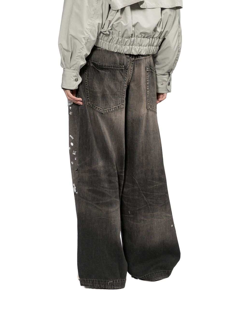 Rhinestone wide-leg jeans pants