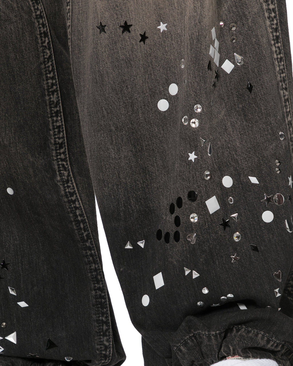 Rhinestone wide-leg jeans pants