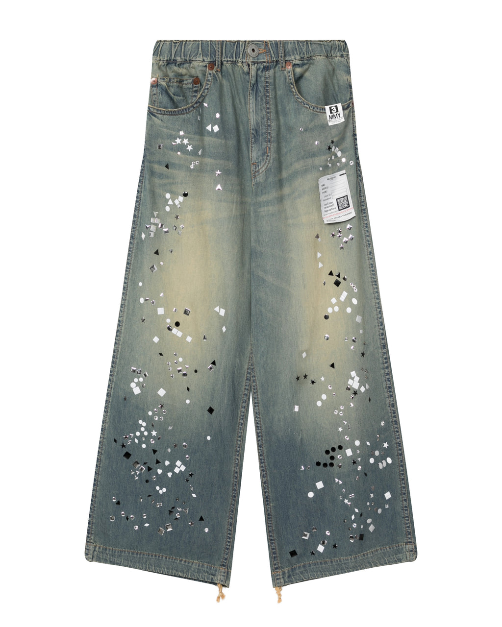 Wide-leg studded jeans