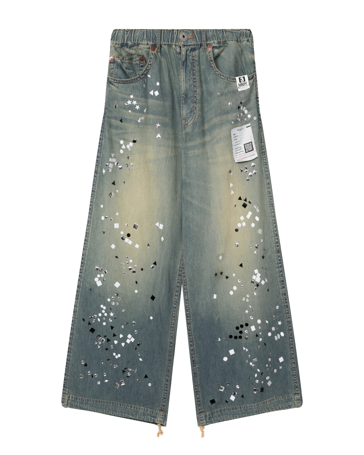 Wide-leg studded jeans