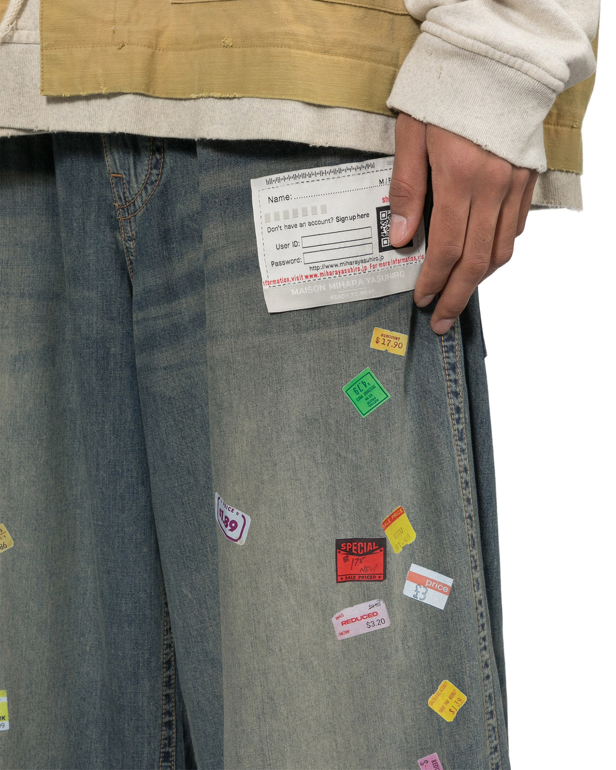 Price tag sticker printed jeans