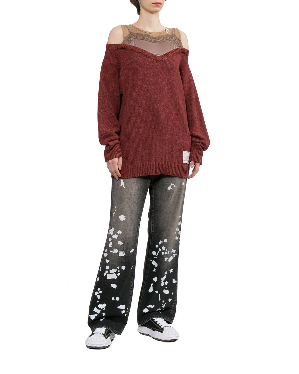 Shifted layer knit sweater